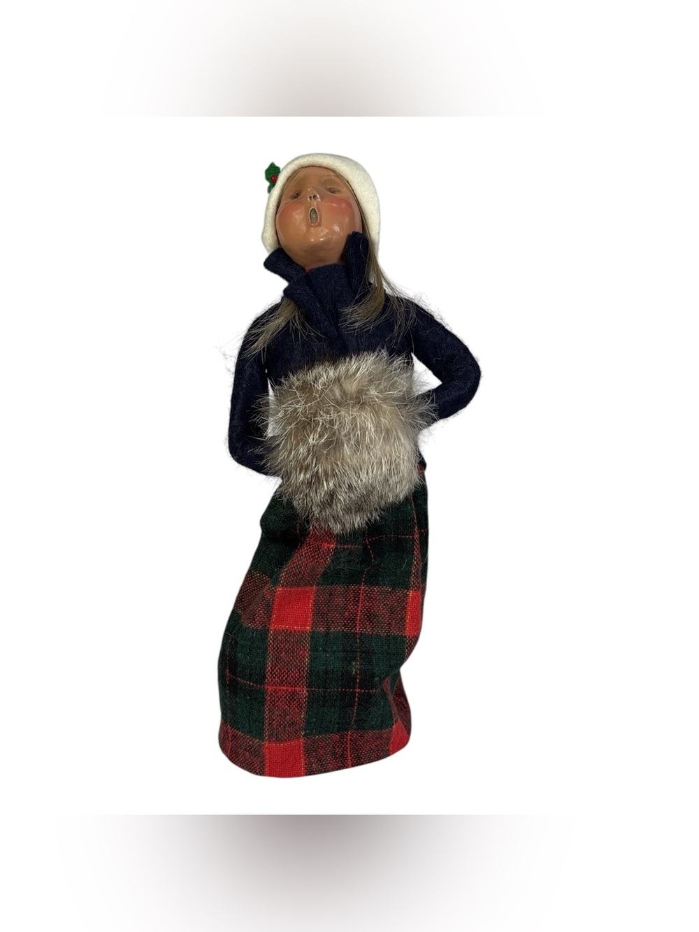 Byers' Choice Carolers Lady Plaid Fur Muff Limited Edition 89/100 1996 Christmas